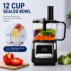 Hicloud Food Processor 12 Cup, Capable of Shredding/Cutting Strips/Slicing/Kneading Dough/Beating Eggs/Mixing, For Mincing Meat or Vegetables, 3-Speed Settings + Pulse