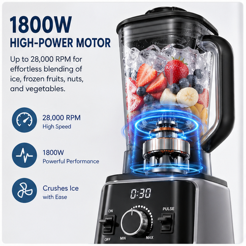 Hicloud 1800W 2-in-1 Blender and Grinder Combo, 68oz Countertop Blender with 27oz Grinding Cup, Professional High-Speed Motor