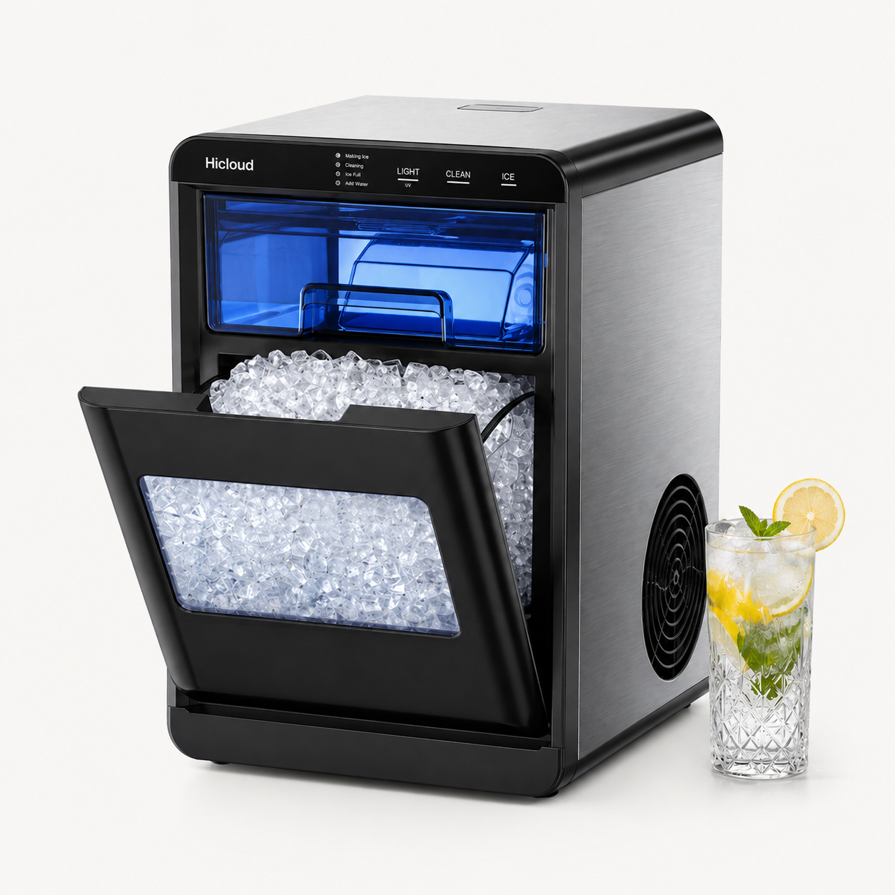 Hicloud Nugget Ice Maker Countertop, 44.9 lbs Daily Output, Soft Chewable Ice in 10 Minutes, 2.65 lbs Storage Capacity, Quiet Operation