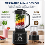 Hicloud 1800W 2-in-1 Blender and Grinder Combo, 68oz Countertop Blender with 27oz Grinding Cup, Professional High-Speed Motor