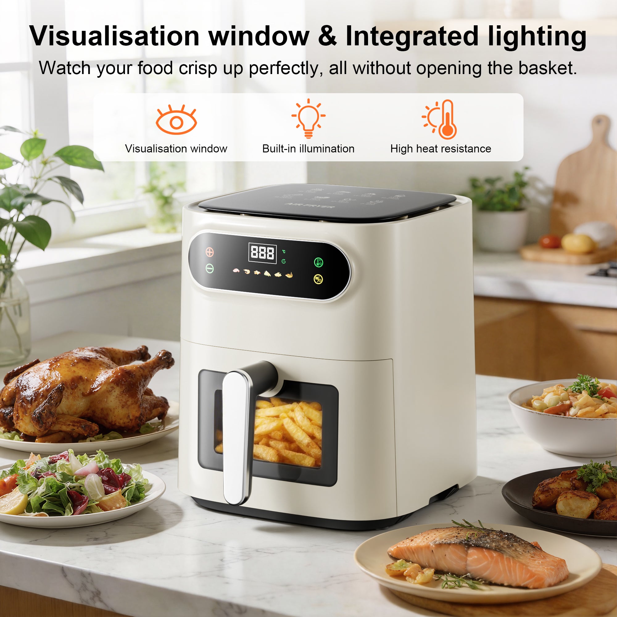 Hicloud 7.5QT Air Fryer, 1600W Multifunction Airfryer with Visible Window, Adjustable Time＆Temperature, Nonstick, 85% Less Oil