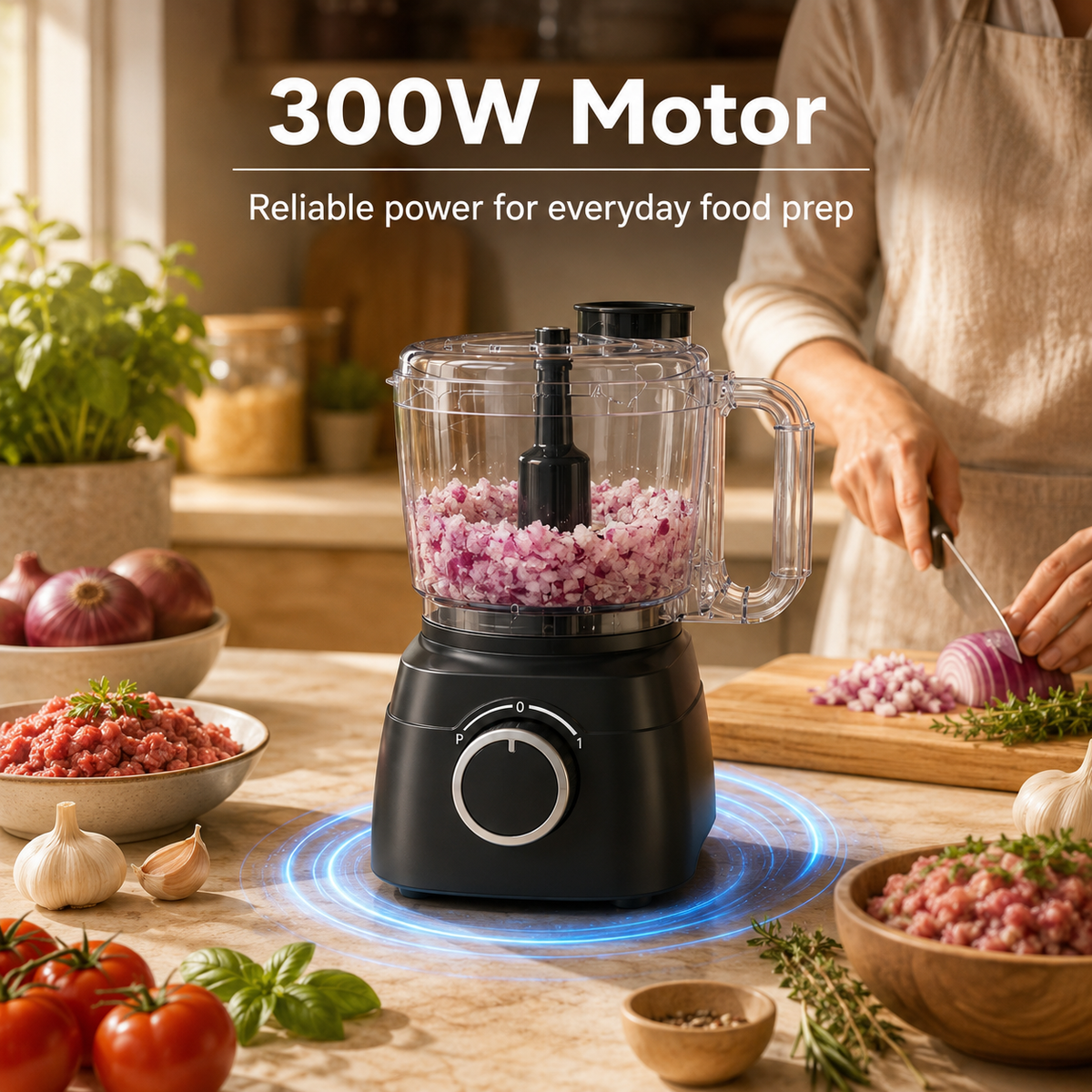 Hicloud 8‑Cup Electric Food Processor, Food Chopper & Meat Grinder for Vegetables, Meat & Nuts, 1‑Speed Plus Pulse Mode, Dishwasher‑Safe Parts