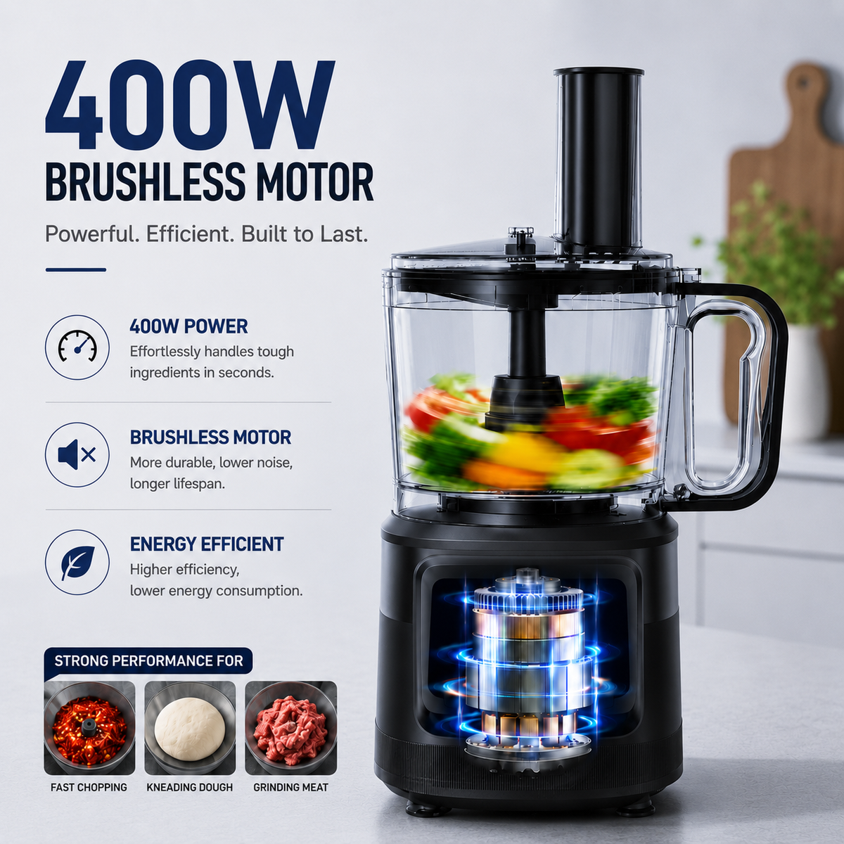 Hicloud Food Processor 12 Cup, Capable of Shredding/Cutting Strips/Slicing/Kneading Dough/Beating Eggs/Mixing, For Mincing Meat or Vegetables, 3-Speed Settings + Pulse
