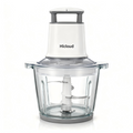 Hicloud 2-Speed Food Processor, 8 Cup Dual Bowls (Glass & Stainless Steel), Patented Top Button Control