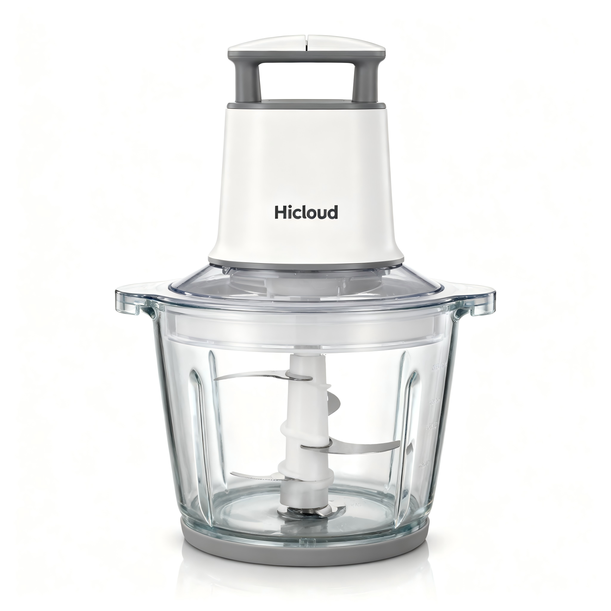 Hicloud 2-Speed Food Processor, 8 Cup Dual Bowls (Glass & Stainless Steel), Patented Top Button Control