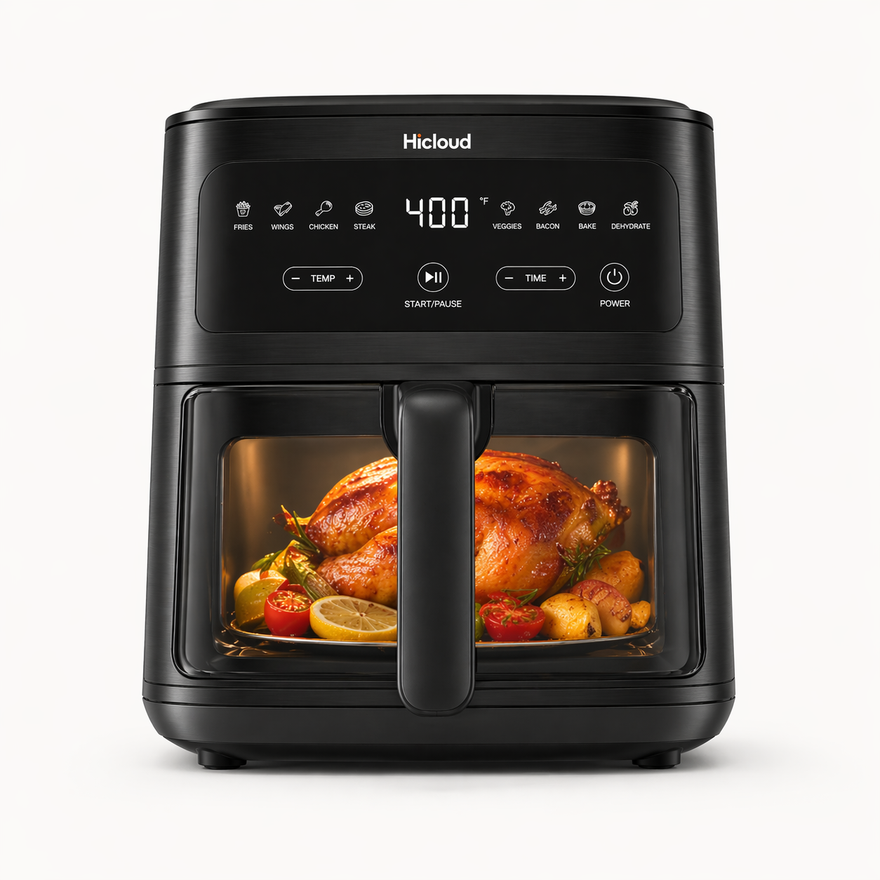 Hicloud 6QT Air Fryer with Viewing Window, 10-in-1 Compact Digital Airfryer Oven, 400°F Rapid Cooking for Fries