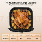 Hicloud 7.5QT Air Fryer, 1600W Multifunction Airfryer with Visible Window, Adjustable Time＆Temperature, Nonstick, 85% Less Oil