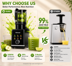 Hicloud 200W Juicer, Cold Press Juicer with 4.4" Large Feed Chute, Electronic 5-Speed Masticating Juicer Machines for Whole Vegetables & Fruits, High-yield Juice Maker, Easy Clean