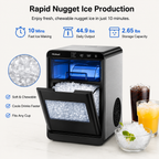 Hicloud Nugget Ice Maker Countertop, 44.9 lbs Daily Output, Soft Chewable Ice in 10 Minutes, 2.65 lbs Storage Capacity, Quiet Operation