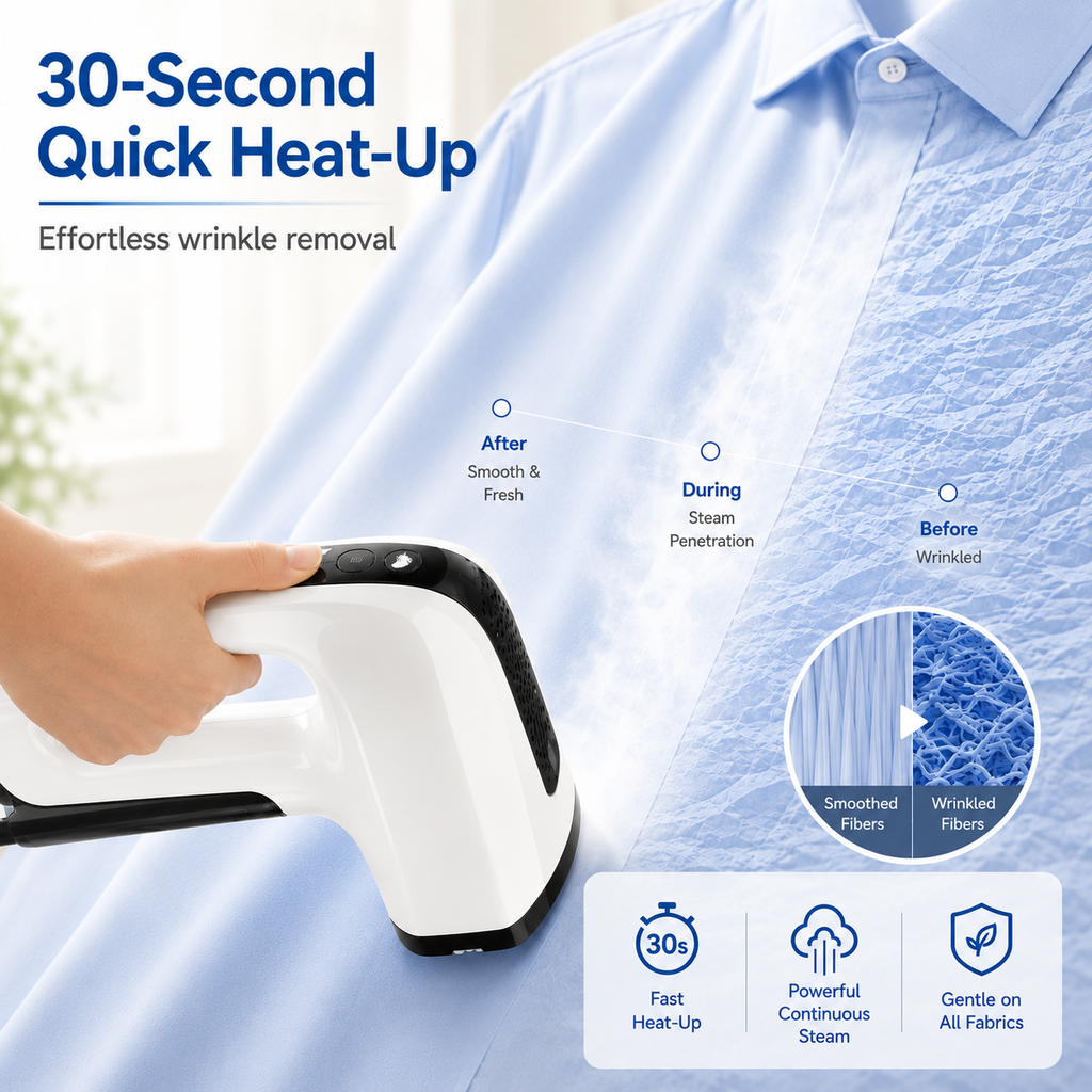 Hicloud Vacuum Steamer, Handheld Travel Garment Steamer for Clothes, 2500Pa Suction for Clothes Grips, Steaming & Ironing 2 In 1, 3 Modes