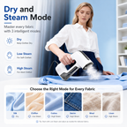 Hicloud Vacuum Steamer, Handheld Travel Garment Steamer for Clothes, 2500Pa Suction for Clothes Grips, Steaming & Ironing 2 In 1, 3 Modes