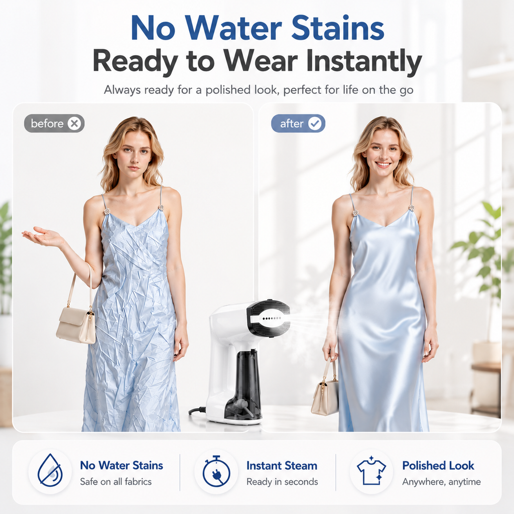 Hicloud Vacuum Steamer, Handheld Travel Garment Steamer for Clothes, 2500Pa Suction for Clothes Grips, Steaming & Ironing 2 In 1, 3 Modes