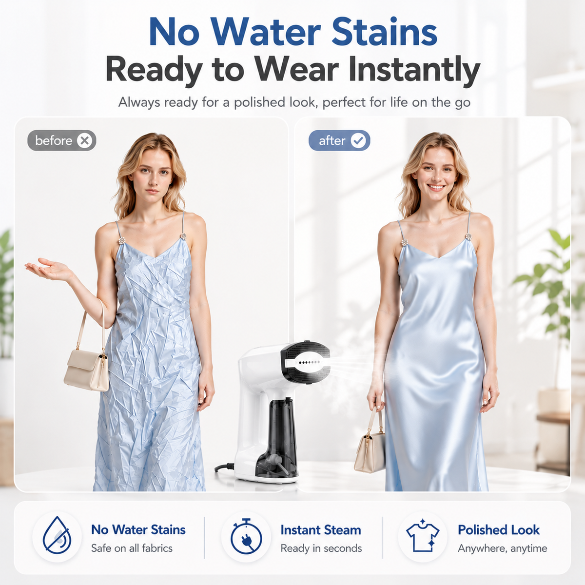 Hicloud Vacuum Steamer, Handheld Travel Garment Steamer for Clothes, 2500Pa Suction for Clothes Grips, Steaming & Ironing 2 In 1, 3 Modes
