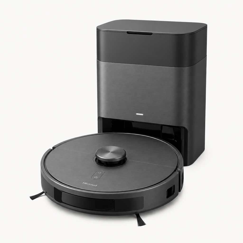 Hicloud 8000Pa Robot Vacuum and Mop, Self-Emptying Robot Vacuum with Auto Mop Washing, Drying and Obstacle Avoidance