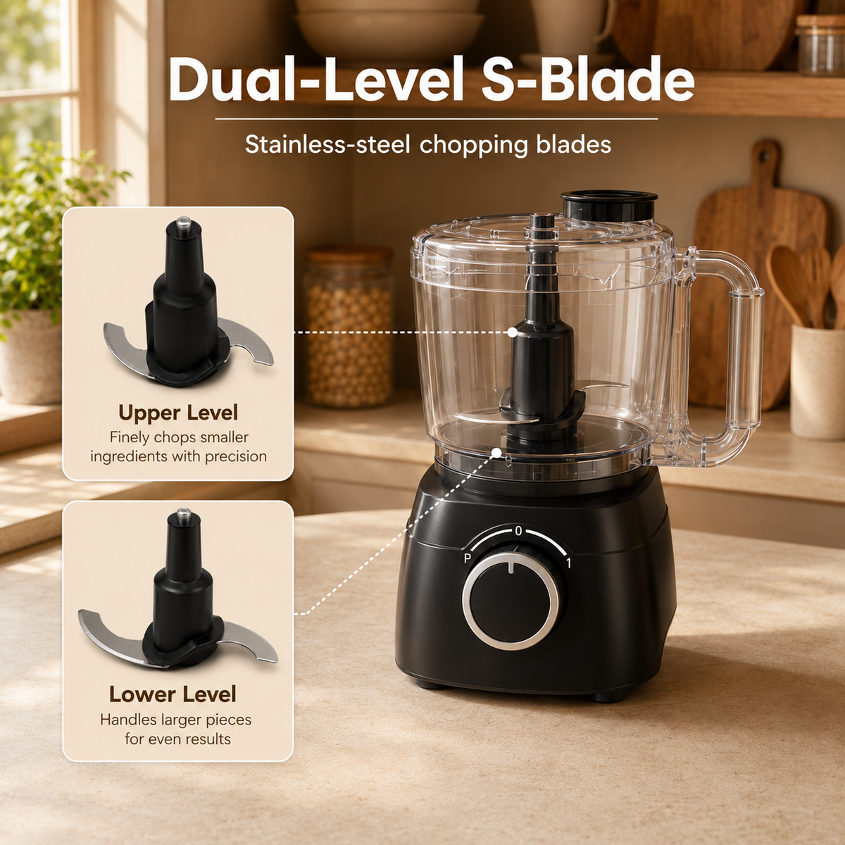 Hicloud 8‑Cup Electric Food Processor, Food Chopper & Meat Grinder for Vegetables, Meat & Nuts, 1‑Speed Plus Pulse Mode, Dishwasher‑Safe Parts