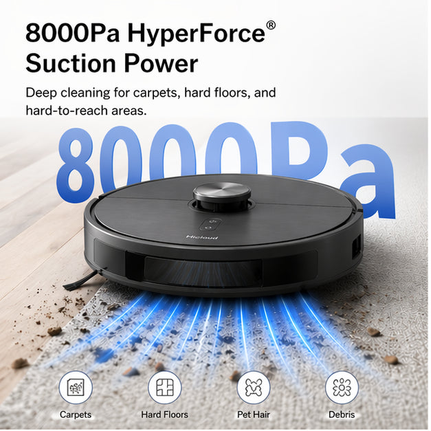 Hicloud 8000Pa Robot Vacuum and Mop, Self-Emptying Robot Vacuum with Auto Mop Washing, Drying and Obstacle Avoidance