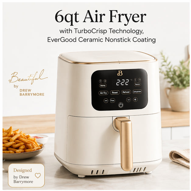 Hicloud 6qt Air Fryer with TurboCrisp Technology, 4-in-1 Compact Countertop Oven with EverGood Ceramic Nonstick Coating