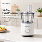 Hicloud 10-Cup Food Processor with Accessories by Drew Barrymore, 500W Motor with Variable Speed Control
