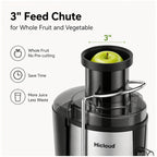 Hicloud Juicer, 3-Inch Wide Feed Chute for Whole Fruits & Vegetables, Stainless Steel Centrifugal Juicer with 2 Speeds