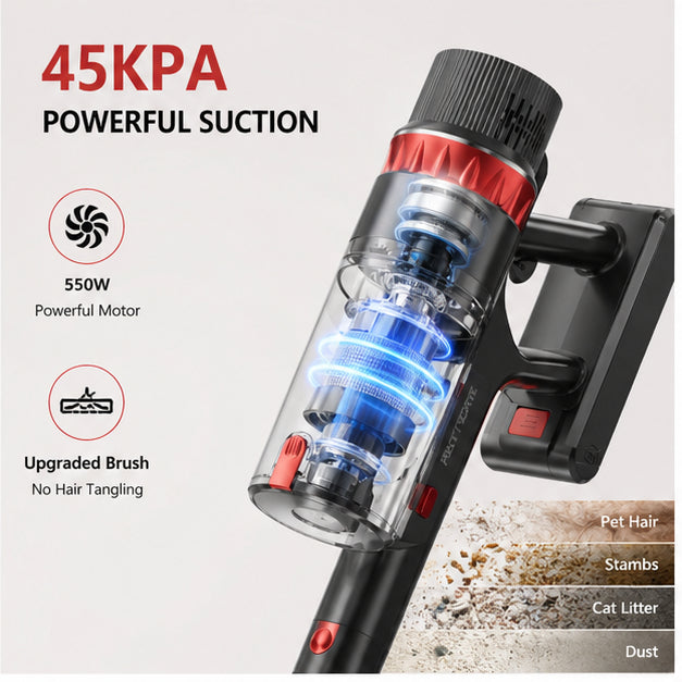 Hicloud Cordless Stick Vacuum Cleaner 45KPA Strong Suction 50Mins Lightweight for Pet Hair Home Hard Floor