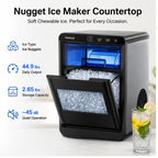 Hicloud Nugget Ice Maker Countertop, 44.9 lbs Daily Output, Soft Chewable Ice in 10 Minutes, 2.65 lbs Storage Capacity, Quiet Operation