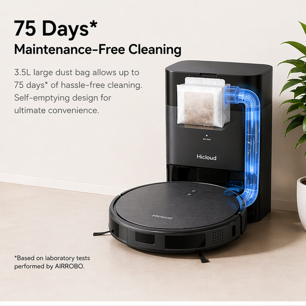 Hicloud 8000Pa Robot Vacuum and Mop Combo, Self-Emptying Robot Vacuum with Smart Mapping, 75 Days Hands-Free Cleaning