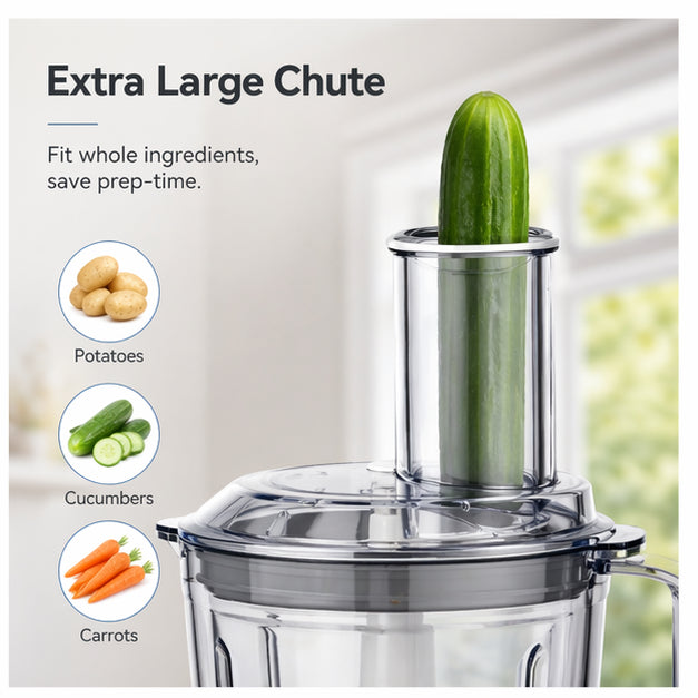 Hicloud 12-Cup Food Processor, Stack & Snap Design with Extra Large Feed Chute, Reversible Slicing & Shredding Disc