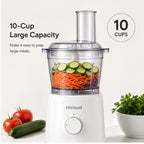 Hicloud 10-Cup Food Processor with Accessories by Drew Barrymore, 500W Motor with Variable Speed Control