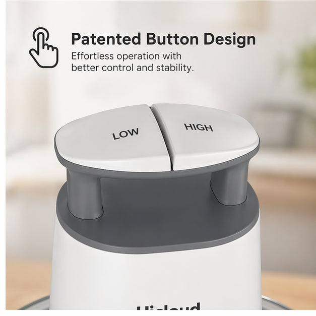 Hicloud 2-Speed Food Processor, 8 Cup Dual Bowls (Glass & Stainless Steel), Patented Top Button Control