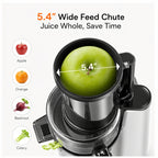 Hicloud Slow Juicer, 5.4" Extra Wide Feed Chute for Whole Fruits & Vegetables, Cold Press Masticating Juicer with 450W Motor