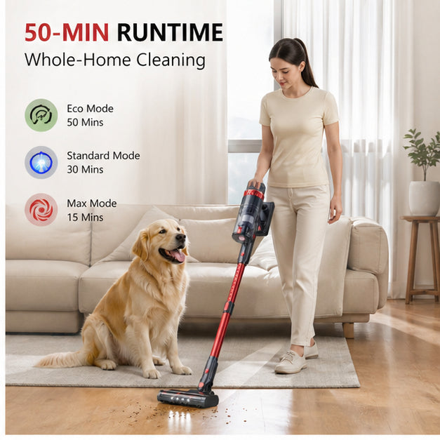 Hicloud Cordless Stick Vacuum Cleaner 45KPA Strong Suction 50Mins Lightweight for Pet Hair Home Hard Floor