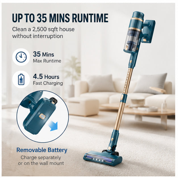 Hicloud Lightweight Cordless Vacuum Cleaner, Stick Vacuum Cleaner for Carpet & Woodfloor