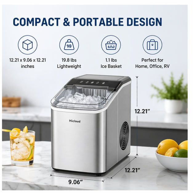 Hicloud Nugget Ice Maker, 35lbs Daily Production, First Batch in 10 Mins, Spiral Extrusion System for Restaurant-Style Ice.