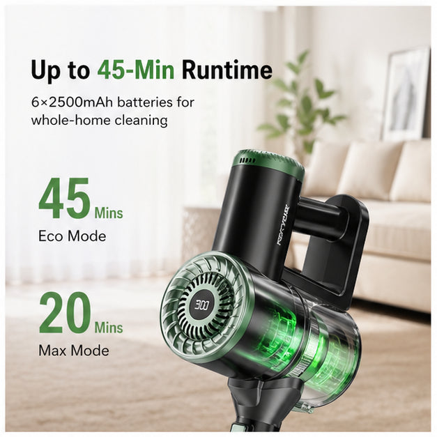 Hicloud Cordless Vacuum Cleaner, 45Kpa/45min/7-in-1 Stick Vacuum with Foldable Pole