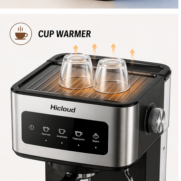 Hicloud Espresso & Cold Brew Coffee Maker, 20 Bar Pressure System, 1250W Powerful Heating, Hot & Cold Brew Modes
