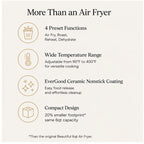 Hicloud 6qt Air Fryer with TurboCrisp Technology, 4-in-1 Compact Countertop Oven with EverGood Ceramic Nonstick Coating