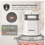 Hicloud 2-Speed Food Processor, 8 Cup Dual Bowls (Glass & Stainless Steel), Patented Top Button Control