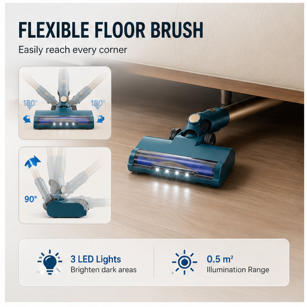 Hicloud Cordless Vacuum Cleaner, 35Kpa/45min/7-in-1 Stick Vacuum with Foldable Pole