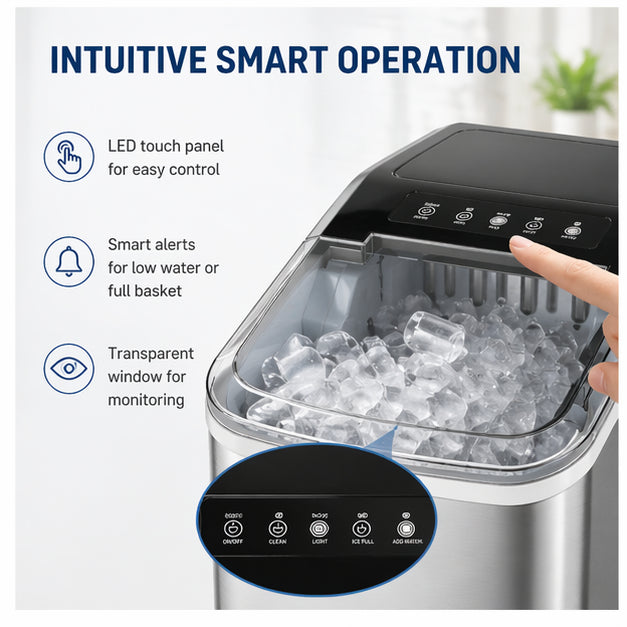Hicloud Nugget Ice Maker, 35lbs Daily Production, First Batch in 10 Mins, Spiral Extrusion System for Restaurant-Style Ice.