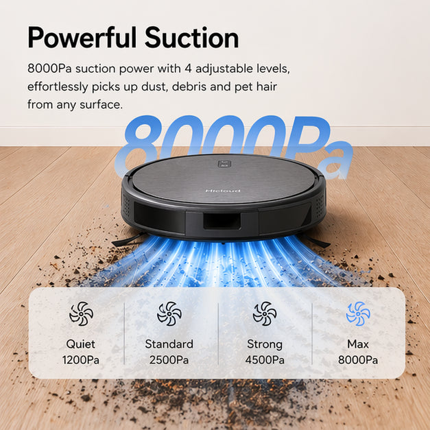 Hicloud 8000Pa Robot Vacuum and Mop Combo, Self-Emptying Robot Vacuum with Smart Mapping, 75 Days Hands-Free Cleaning