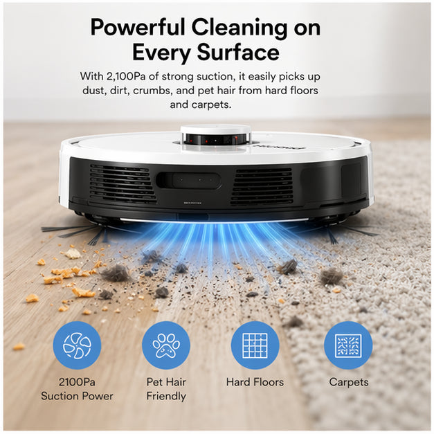 Hicloud LiDAR Robot Vacuum Cleaner, 2100Pa Smart Robot Vacuum with Room Mapping, App & Voice Control