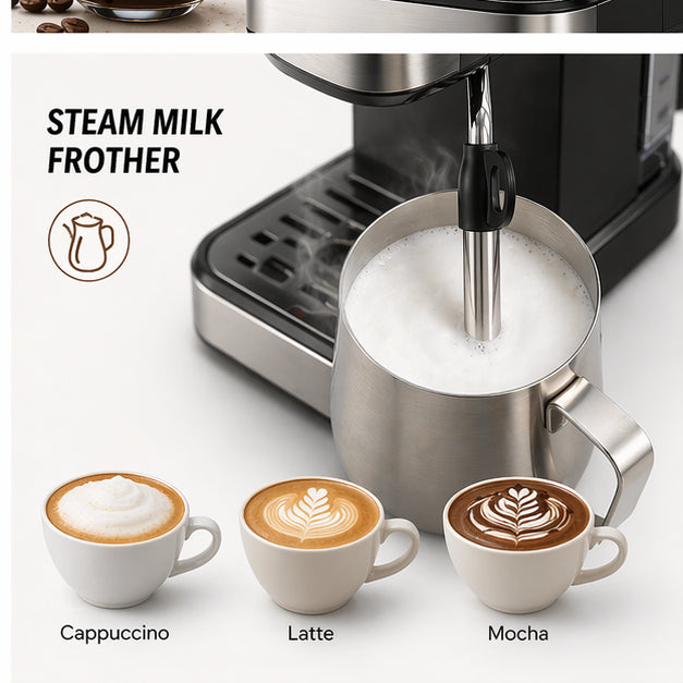 Hicloud Espresso & Cold Brew Coffee Maker, 20 Bar Pressure System, 1250W Powerful Heating, Hot & Cold Brew Modes
