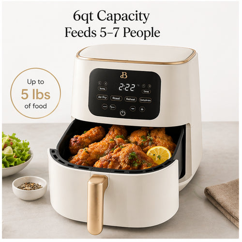 Hicloud 6qt Air Fryer with TurboCrisp Technology, 4-in-1 Compact Countertop Oven with EverGood Ceramic Nonstick Coating