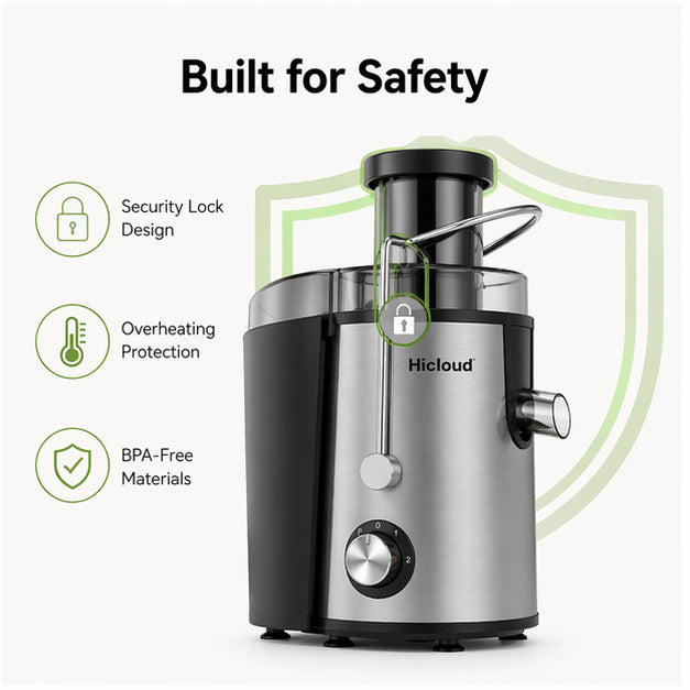 Hicloud Juicer, 3-Inch Wide Feed Chute for Whole Fruits & Vegetables, Stainless Steel Centrifugal Juicer with 2 Speeds