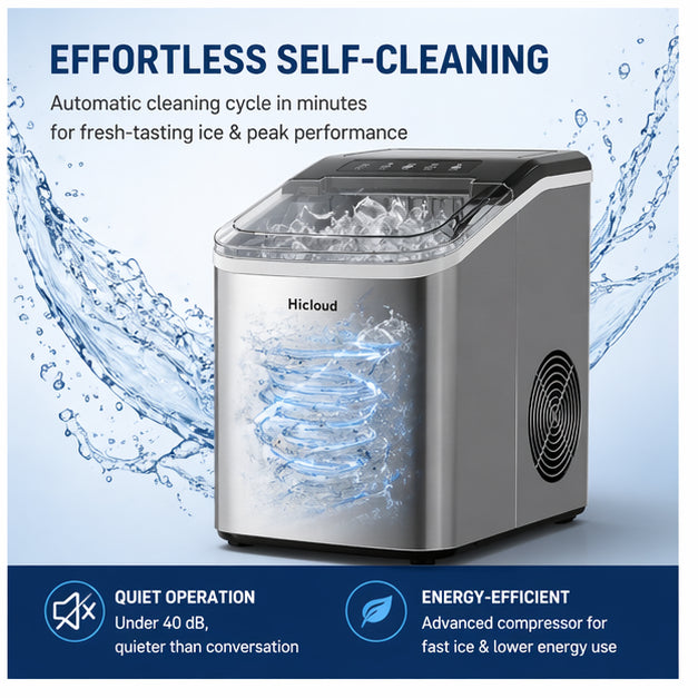 Hicloud Nugget Ice Maker, 35lbs Daily Production, First Batch in 10 Mins, Spiral Extrusion System for Restaurant-Style Ice.