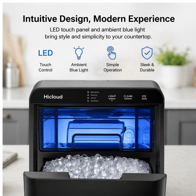 Hicloud Nugget Ice Maker Countertop, 44.9 lbs Daily Output, Soft Chewable Ice in 10 Minutes, 2.65 lbs Storage Capacity, Quiet Operation