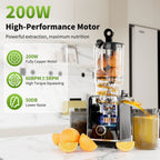 Hicloud 200W Juicer, Cold Press Juicer with 4.4" Large Feed Chute, Electronic 5-Speed Masticating Juicer Machines for Whole Vegetables & Fruits, High-yield Juice Maker, Easy Clean