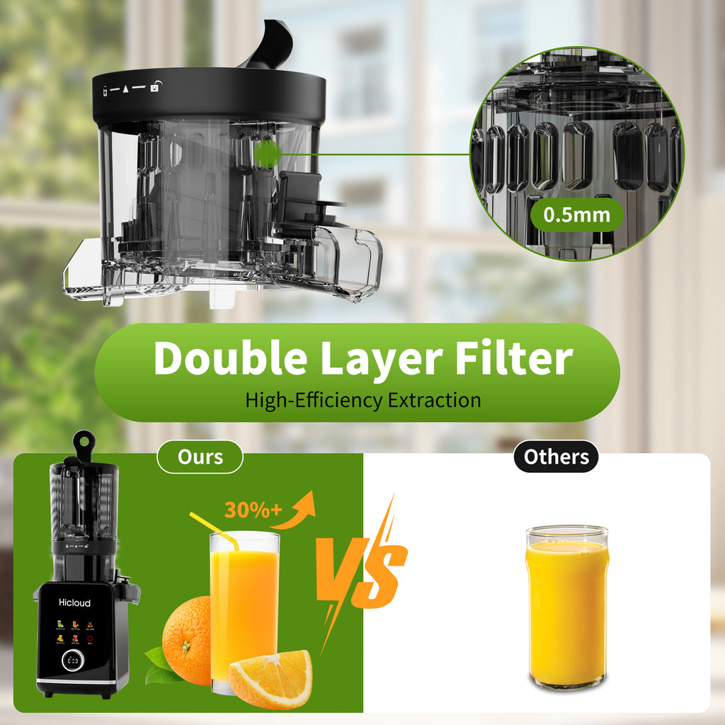 Hicloud 200W Juicer, Cold Press Juicer with 4.4" Large Feed Chute, Electronic 5-Speed Masticating Juicer Machines for Whole Vegetables & Fruits, High-yield Juice Maker, Easy Clean