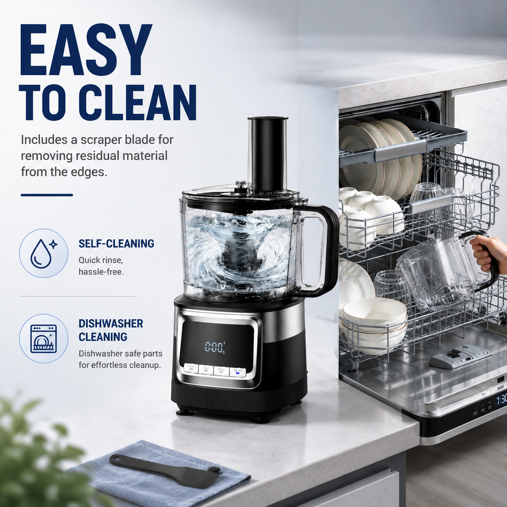 Hicloud Food Processor 12 Cup, Capable of Shredding/Cutting Strips/Slicing/Kneading Dough/Beating Eggs/Mixing, For Mincing Meat or Vegetables, 3-Speed Settings + Pulse
