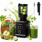 Hicloud 200W Juicer, Cold Press Juicer with 4.4" Large Feed Chute, Electronic 5-Speed Masticating Juicer Machines for Whole Vegetables & Fruits, High-yield Juice Maker, Easy Clean